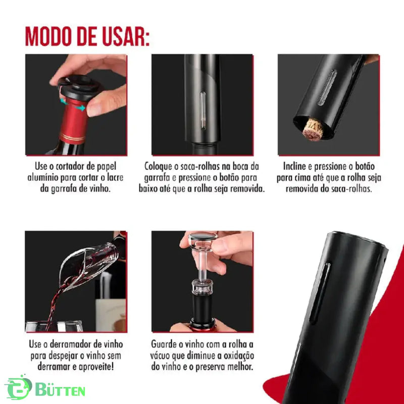 Abridor de Vinho Elétrico - Kit Completo Abridor de Vinho Elétrico | Saca Rolha | Frete Grátis | GA