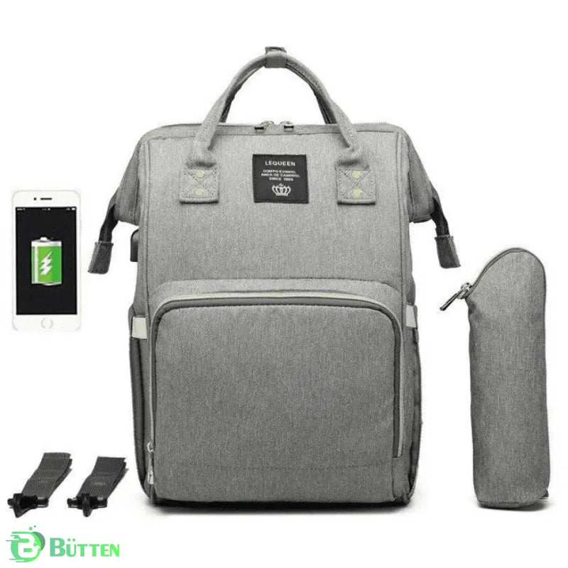 Bolsa Mochila Maternidade LeQueen USB Cinza Bolsa Mochila Maternidade LeQueen USB