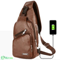 Bolsa Transversal de Couro Unissex Marrom Claro Bolsa Transversal de Couro Unissex