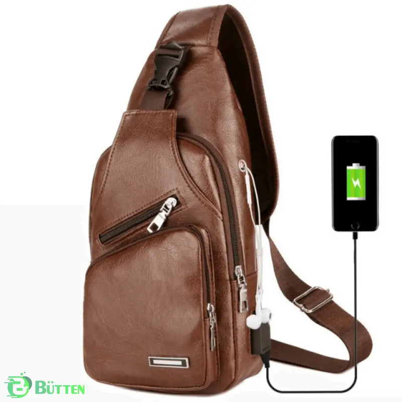 Bolsa Transversal de Couro Unissex Marrom Claro Bolsa Transversal de Couro Unissex