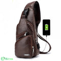 Bolsa Transversal de Couro Unissex Marrom Escuro Bolsa Transversal de Couro Unissex