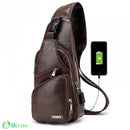 Bolsa Transversal de Couro Unissex Marrom Escuro Bolsa Transversal de Couro Unissex