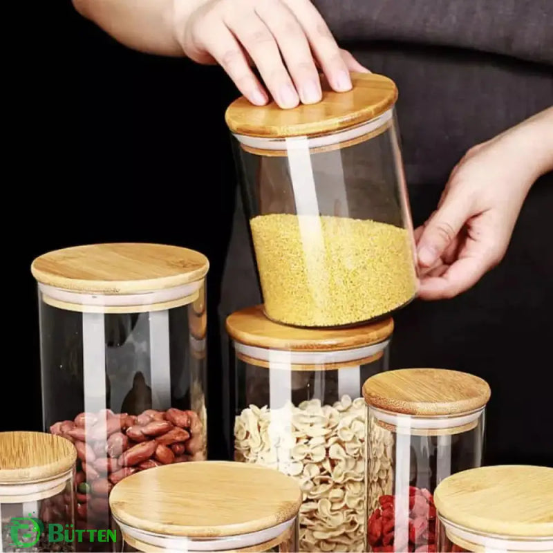 Kit 6 Pote Hermético de Vidro com Tampa de Bambu para Temperos Bolsa Transversal Tática | GA