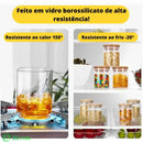 Kit 6 Pote Hermético de Vidro com Tampa de Bambu para Temperos Bolsa Transversal Tática | GA