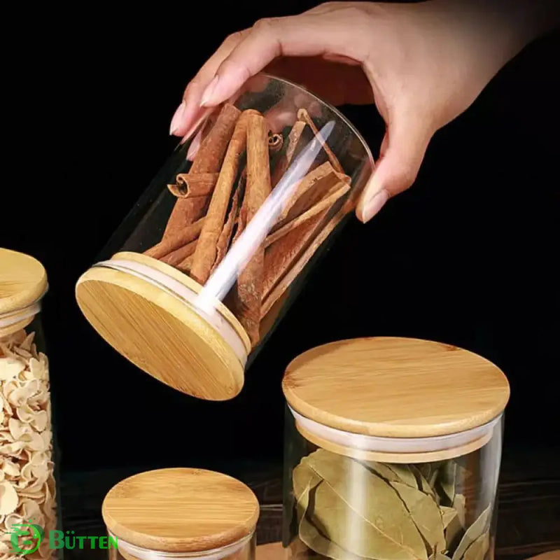 Kit 6 Pote Hermético de Vidro com Tampa de Bambu para Temperos Bolsa Transversal Tática | GA