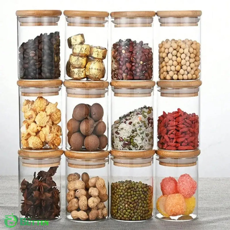 Kit 6 Pote Hermético de Vidro com Tampa de Bambu para Temperos Bolsa Transversal Tática | GA