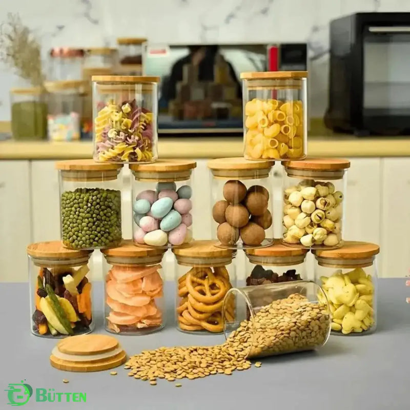 Kit 6 Pote Hermético de Vidro com Tampa de Bambu para Temperos Bolsa Transversal Tática | GA
