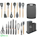 Kit de Utensílios de Cozinha em Silicone - Jogo de 19 Utensílios Preto