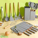 Kit de Utensílios de Cozinha em Silicone - Jogo de 19 Utensílios Preto