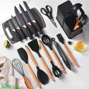 Kit de Utensílios de Cozinha em Silicone - Jogo de 19 Utensílios Preto