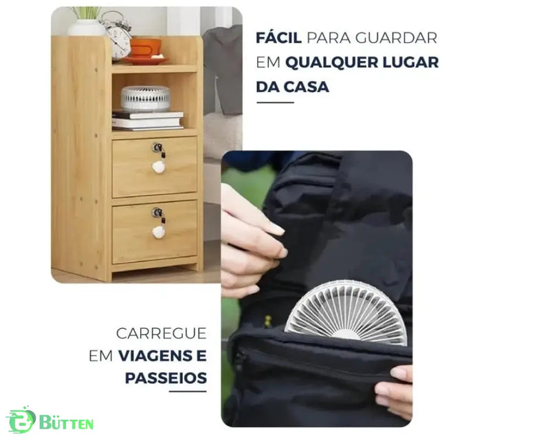 Ventilador Recarregável Silencioso Dobrável Portátil Sem Fio Branco / 10 Polegadas Ventilador Recarregável Silencioso