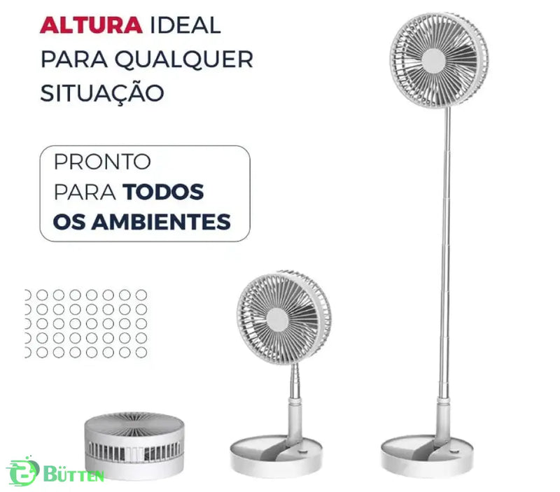 Ventilador Recarregável Silencioso Dobrável Portátil Sem Fio Branco / 10 Polegadas Ventilador Recarregável Silencioso